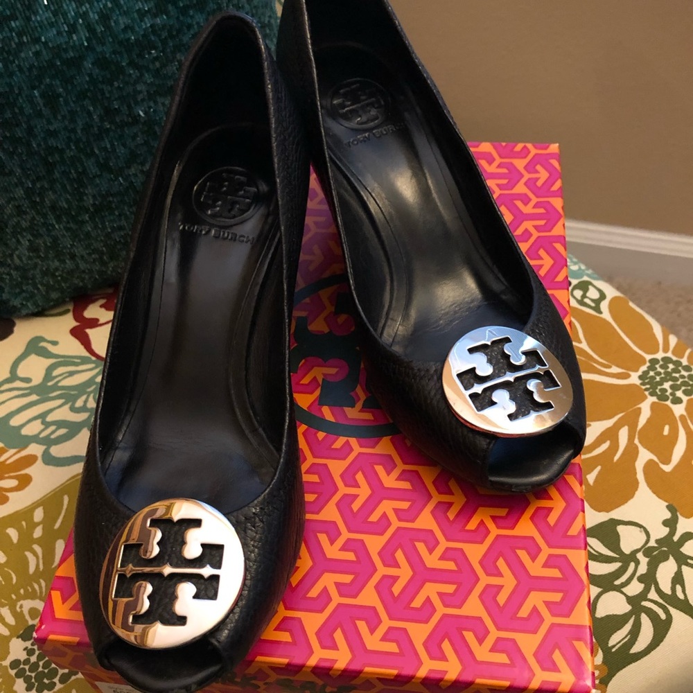 Tory Burch size 7.5 peep toe wedges